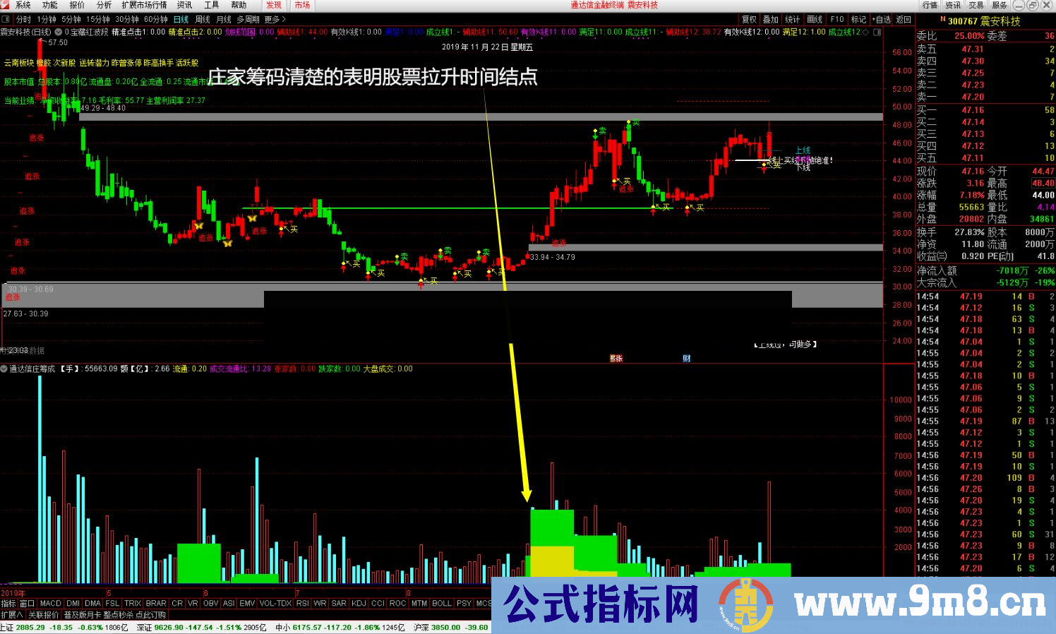 通达信庄家筹码成交量副图指标 源码  贴图 有未来 无加密 不限时