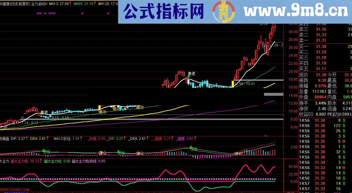 成功率100%主力吃货线指标公式，无未来！极准确！！