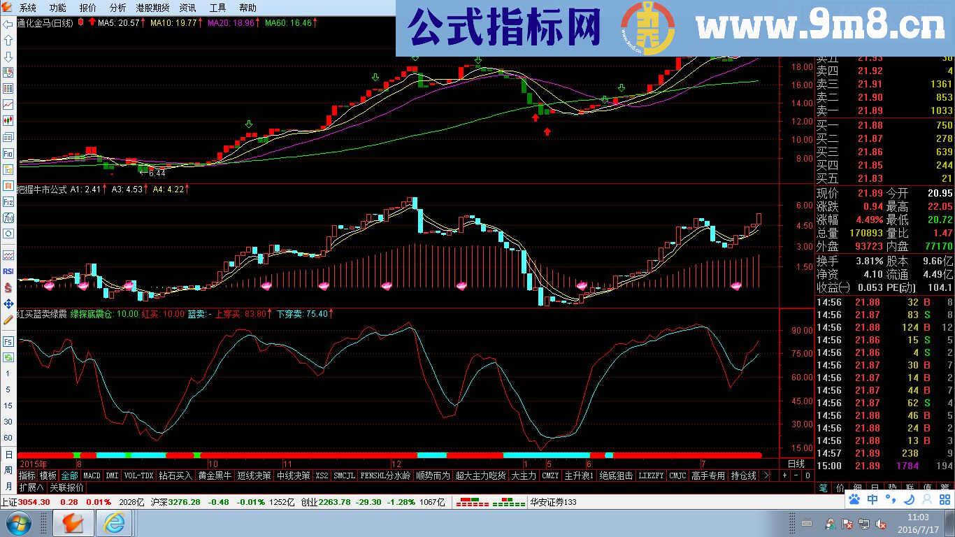 通达信红买蓝卖绿震副图指标