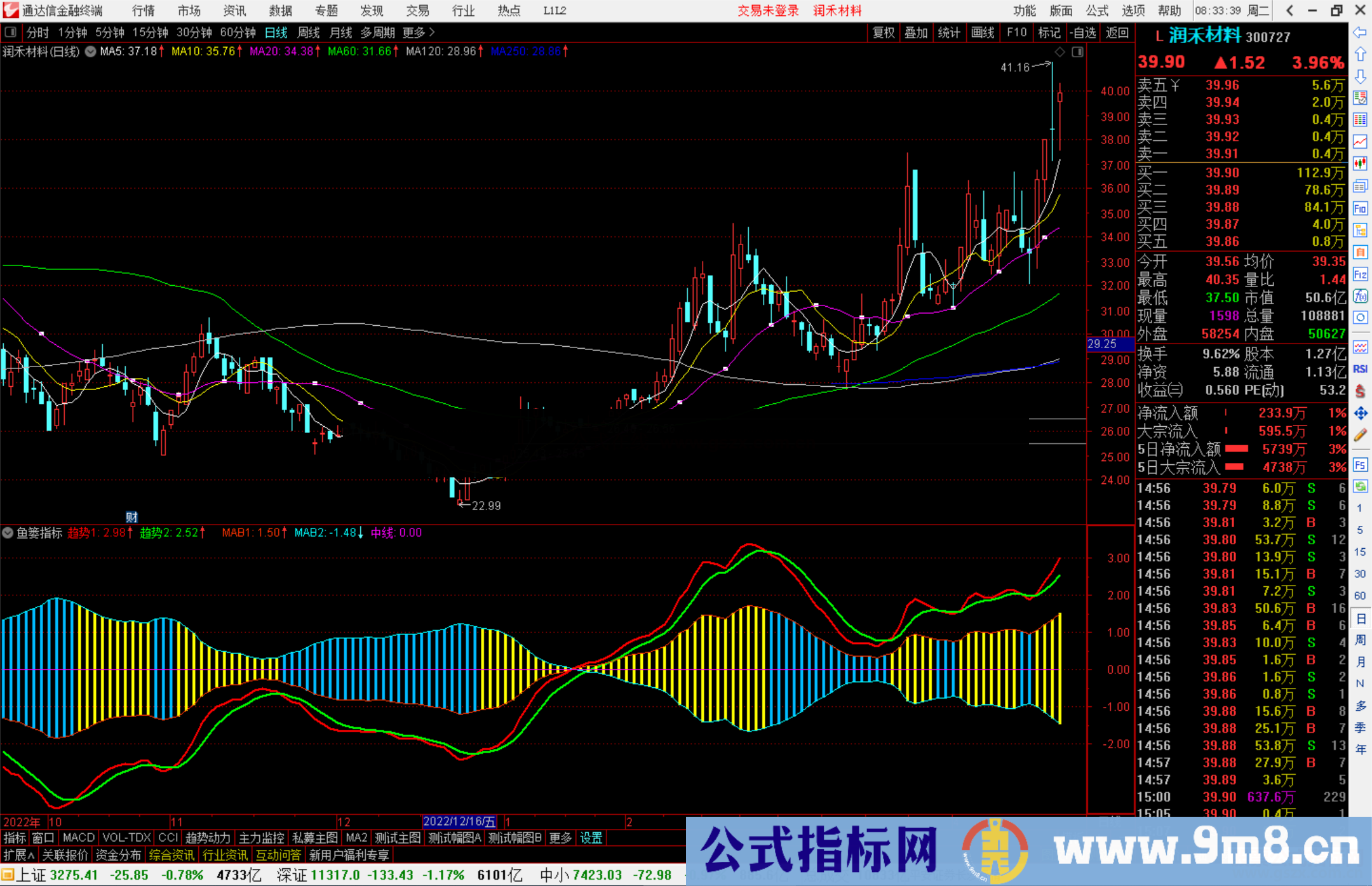 通达信鱼篓指标，蓝进鱼期 黄捉鱼期源码副图