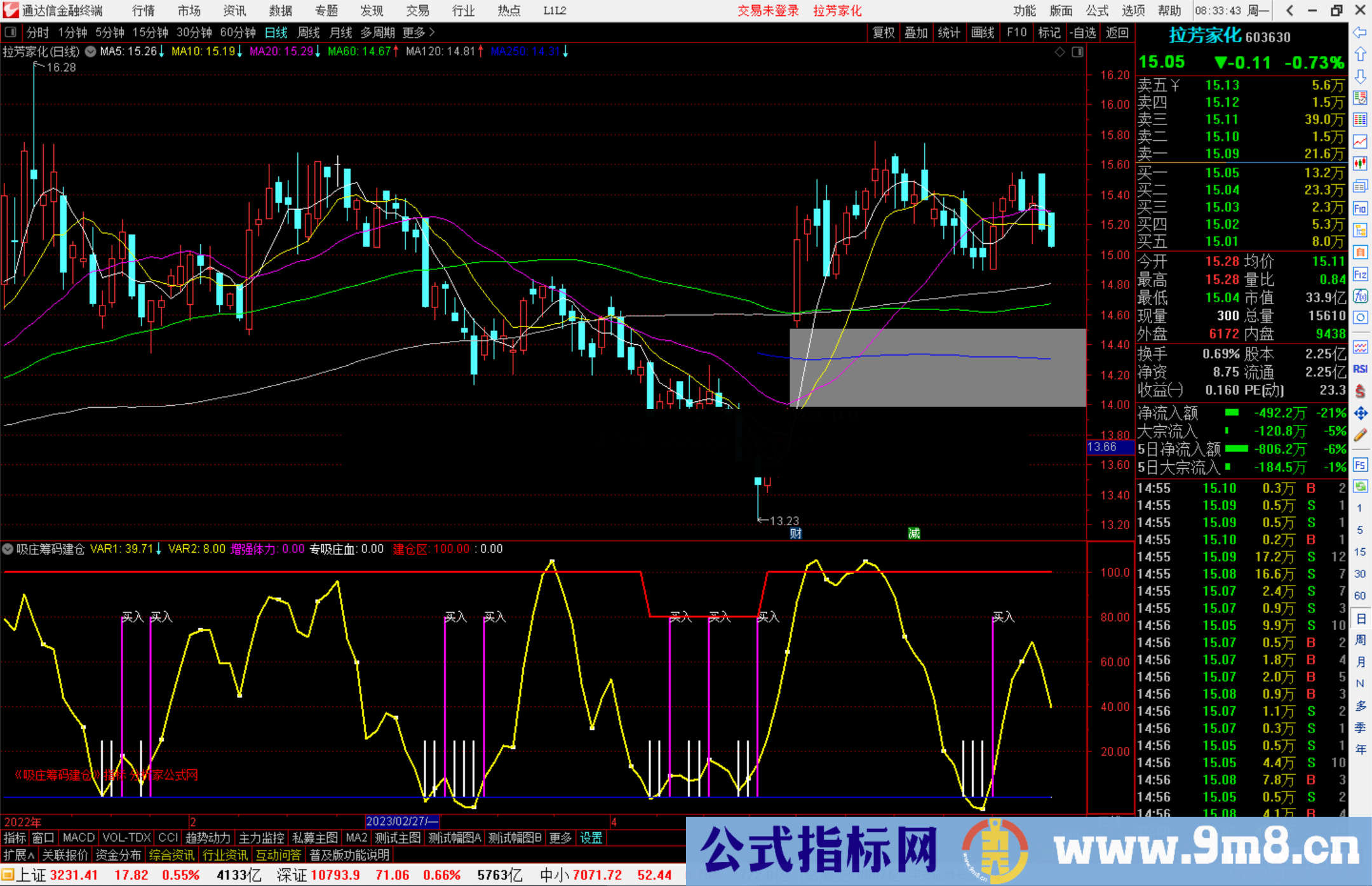 通达信吸庄筹码建仓副图简单实用