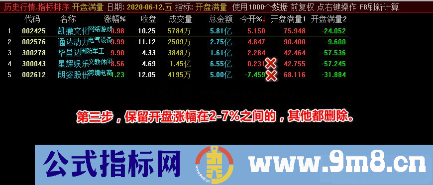 通达信【开盘满量】集合竞价抓涨停副图指标源码 