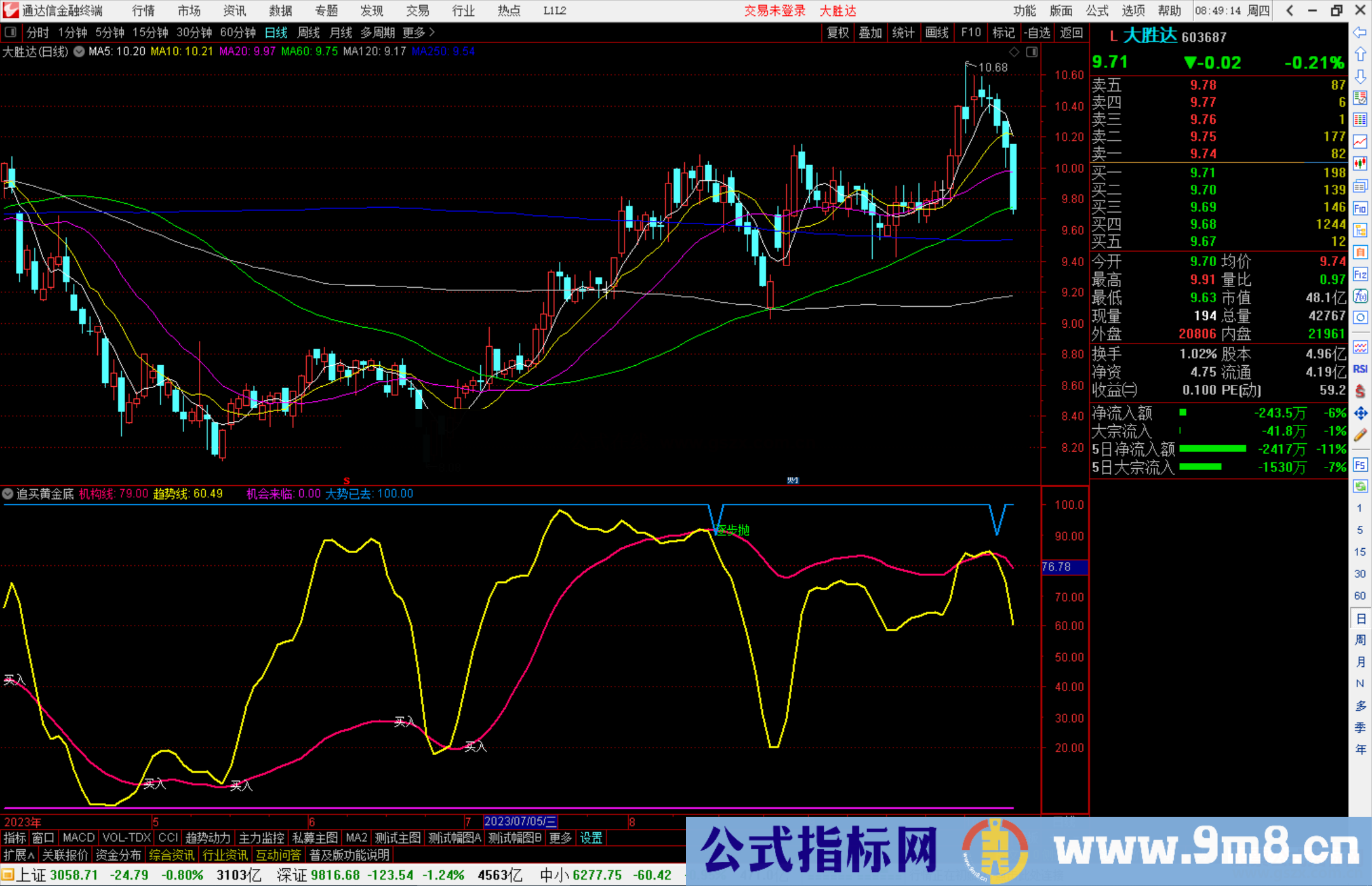 通达信精品推荐 追买黄金底，注意文字信号提示源码附图