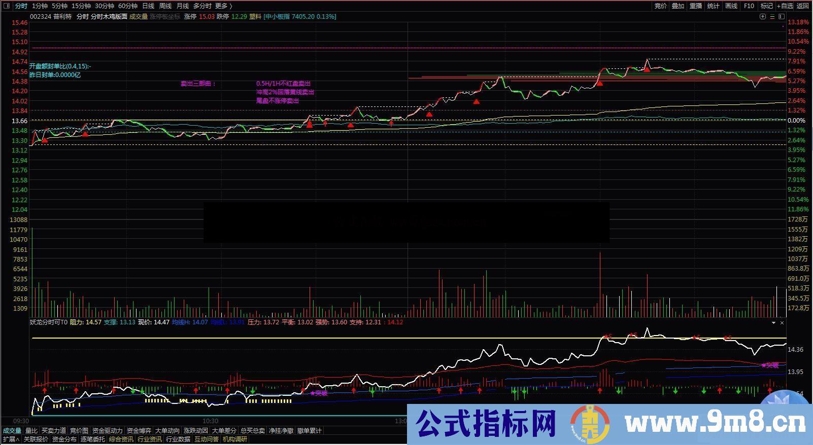 通达信【妖龙分时可T0】-分时T+0副图指标 源码 贴图