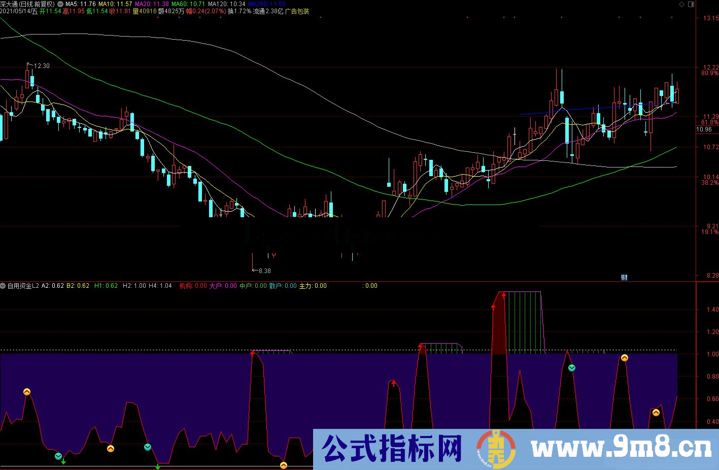 通达信 自用资金L2副图指标 需要用到L2数据 源码