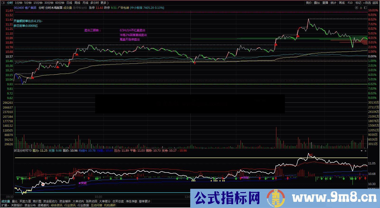 通达信【妖龙分时可T0】-分时T+0副图指标 源码 贴图