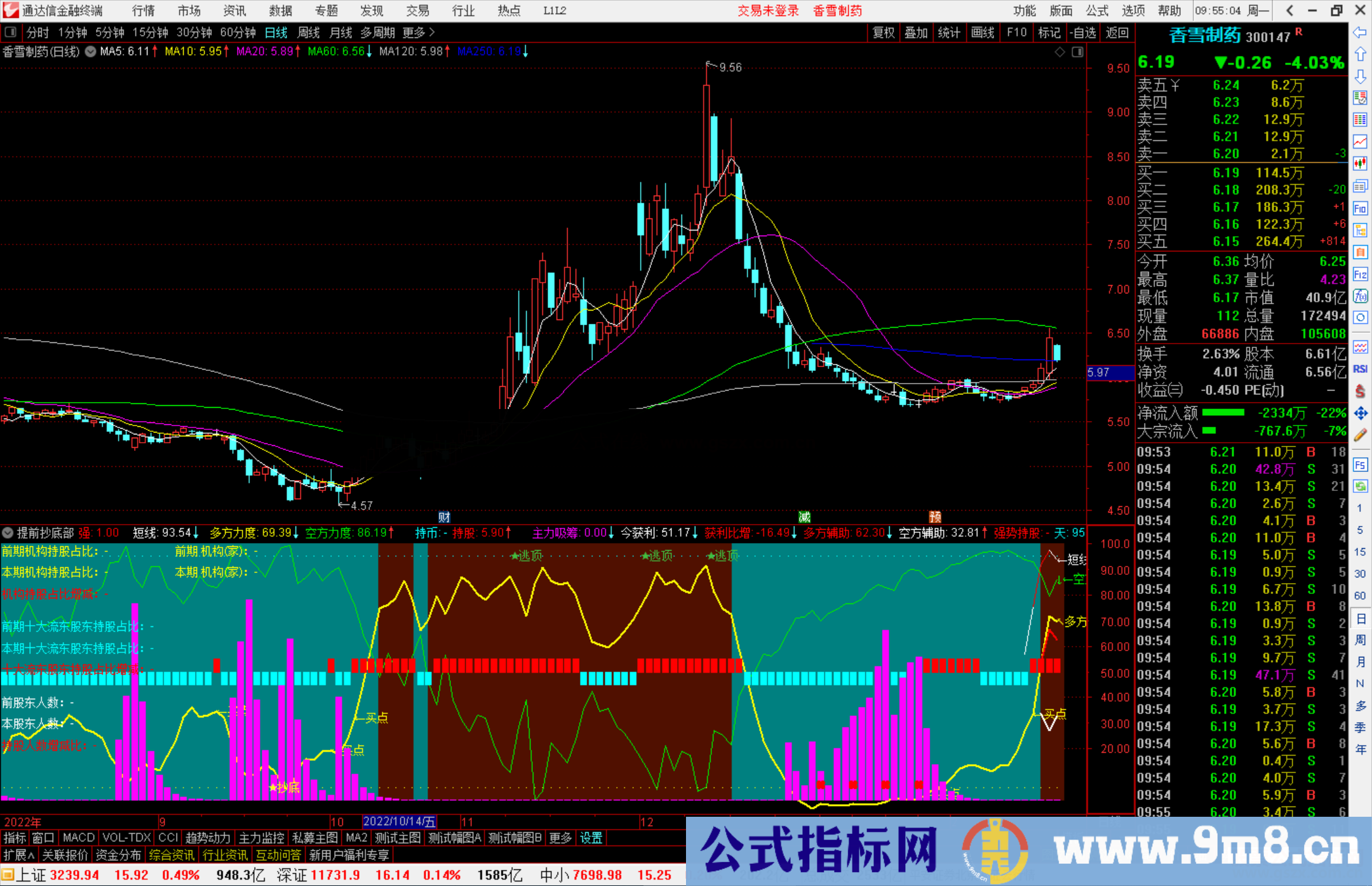 通达信提前抄底部副图，粉红吸筹信号 绿色钻石抄底信号