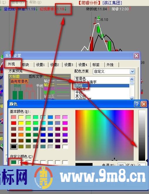 通达信指标涨跌箭头颜色更改方法